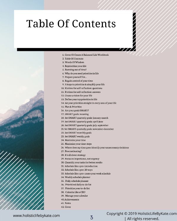 Prioritize Your Life - table of contents